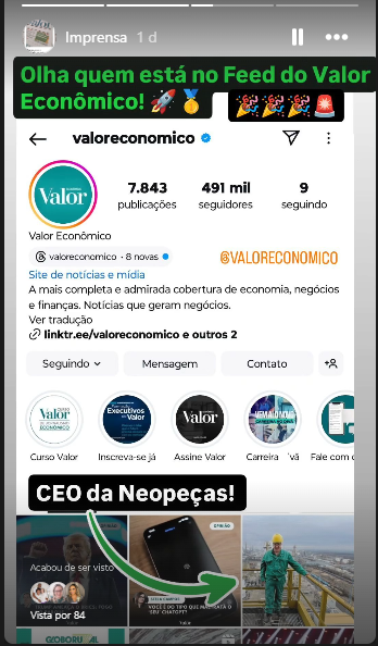 Neopeças no Feed do Instagram do Valor Econômico. 